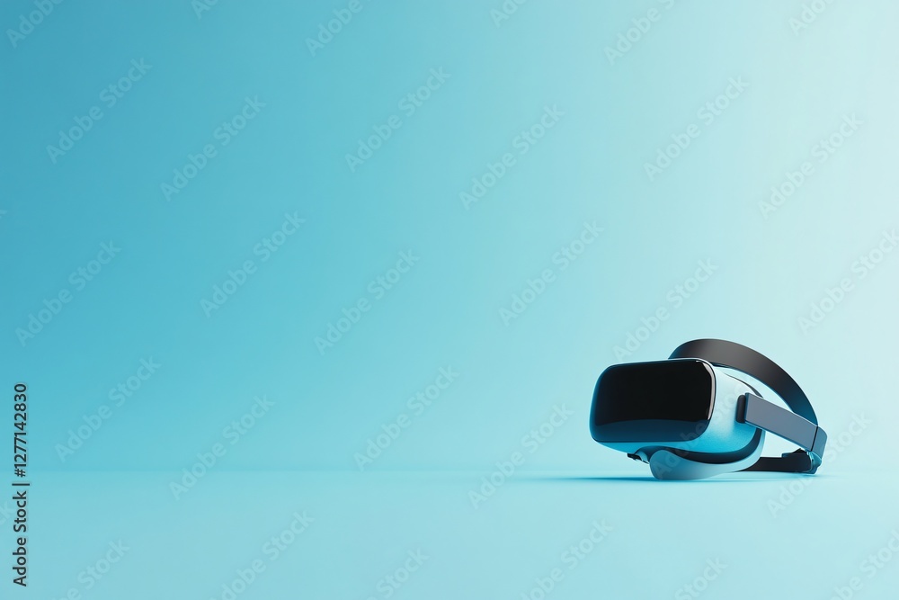 Poster virtual reality headset on turquoise background with reflection. modern vr gaming device in minimal 