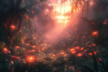 Obraz premium Glowing Flora and Creatures in an Alien Forest