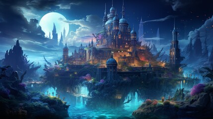 Glowing Crystal Underwater City with Colorful Fish