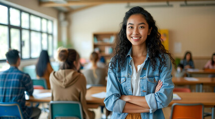Fototapeta premium confident young female student smiling in a classroom