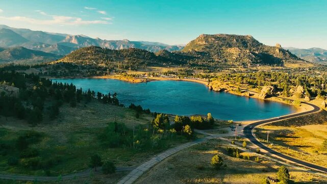 Flyover of Mary's Lake in Estes Park Colorado