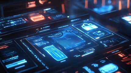 Fototapeta premium A futuristic online shopping experience, holographic product displays, digital checkout process