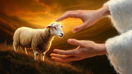 Naklejka premium Shepherd Jesus concept, man guarding his sheep