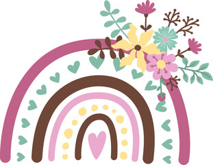 Spring floral rainbow in boho style. Cute element isolated on white