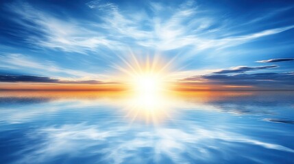 Obraz premium Sunrise over tranquil waters nature photography seaside reflection serene atmosphere wide angle view