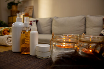 Experience a Serene Spa Atmosphere Enhanced by Soft Candles and Luxurious Skincare Products
