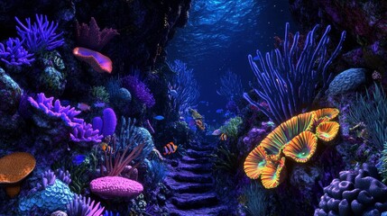 Obraz premium Exploring vibrant coral reefs underwater paradise digital art marine environment wide angle view nature beauty