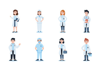 Colorful Flat Style Medical Doctors Illustration Set