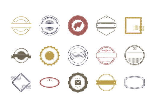 Beige and Red Vintage Postage Stamp Icons Set