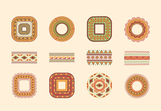 Brown African Traditional Pattern Illustration Set