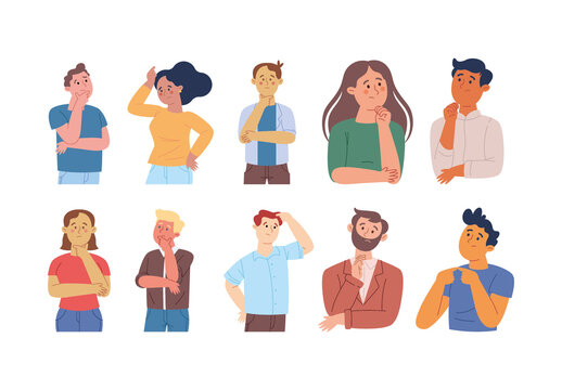 Colorful Thoughtful People Illustration Set