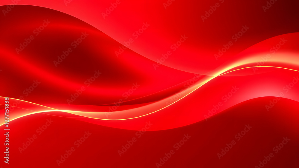 Poster red abstract silk background with flowing waves and soft light