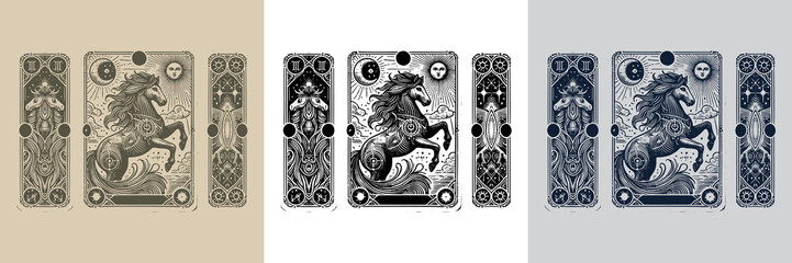 intricate horse vector playing card tattoo design