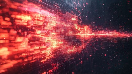 Abstract digital data stream, glowing red, futuristic tunnel, dark background
