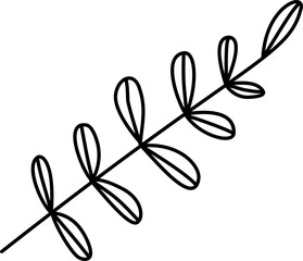 Floral branch and minimalist leaves for logo or tattoo. Hand drawn line wedding herb. Decorative hand drawn leaves. Minimal line art drawing for print, cover or wallpaper.