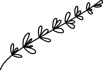Floral branch and minimalist leaves for logo or tattoo. Hand drawn line wedding herb. Decorative hand drawn leaves. Minimal line art drawing for print, cover or wallpaper.