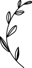Floral branch and minimalist leaves for logo or tattoo. Hand drawn line wedding herb. Decorative hand drawn leaves. Minimal line art drawing for print, cover or wallpaper.