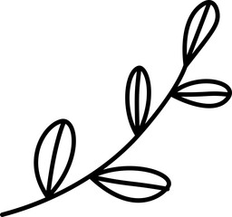 Floral branch and minimalist leaves for logo or tattoo. Hand drawn line wedding herb. Decorative hand drawn leaves. Minimal line art drawing for print, cover or wallpaper.