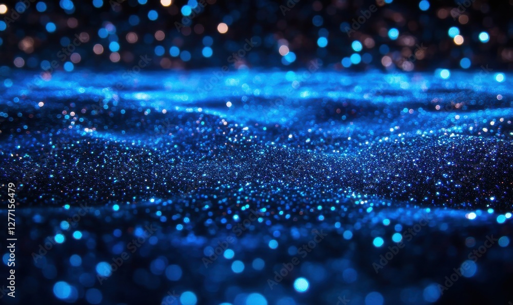 Aufkleber abstract glowing bokeh lights in shades of blue and silver scattered across a dark background illumi