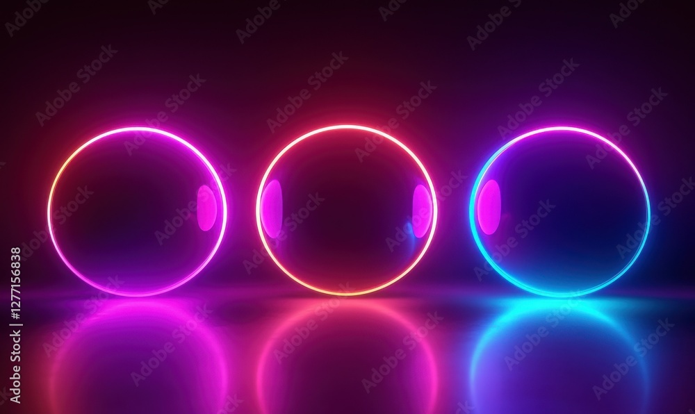 Aufkleber abstract futuristic rendering of glowing digital spheres in motion, vibrant neon tones blending smoo