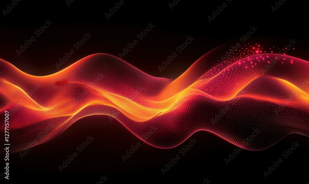Poster abstract glowing red and orange waves flowing across a dark background, soft gradients creating a dy