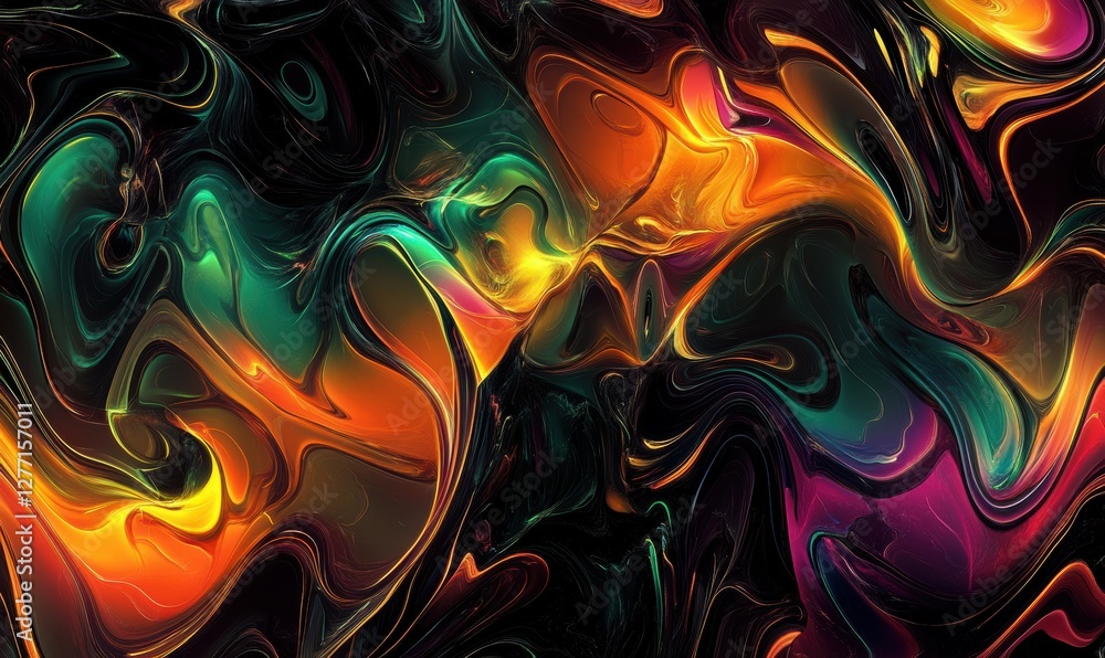 Poster abstract glowing neon digital patterns flowing smoothly, futuristic and dynamic, clean and artistic 