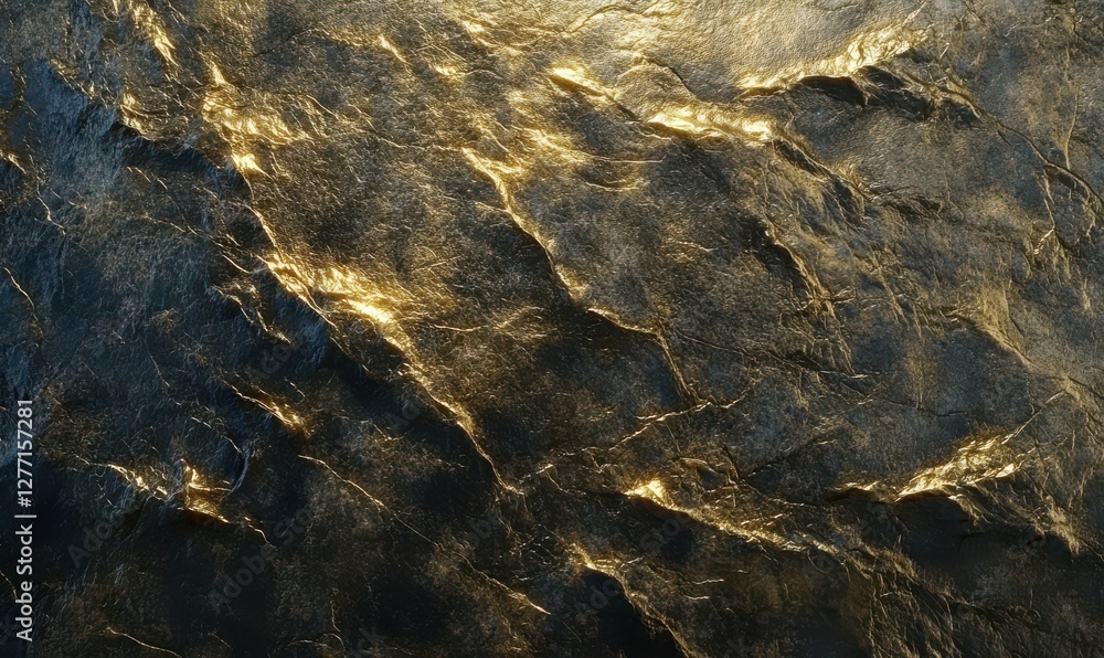 Poster abstract metallic gold textures with intricate wrinkles and shimmering highlights, illuminated by so
