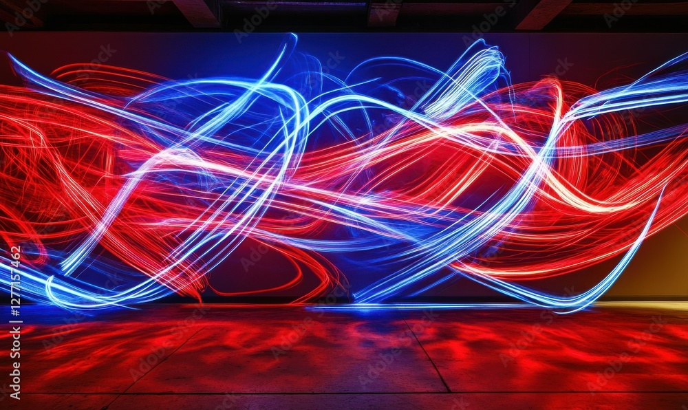 Aufkleber abstract neon art display with glowing red and blue lines, creating a futuristic visual experience.