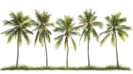 Obraz premium Coconut Trees in Different Stems: Coconut trees in different stems, isolated on transparent background,