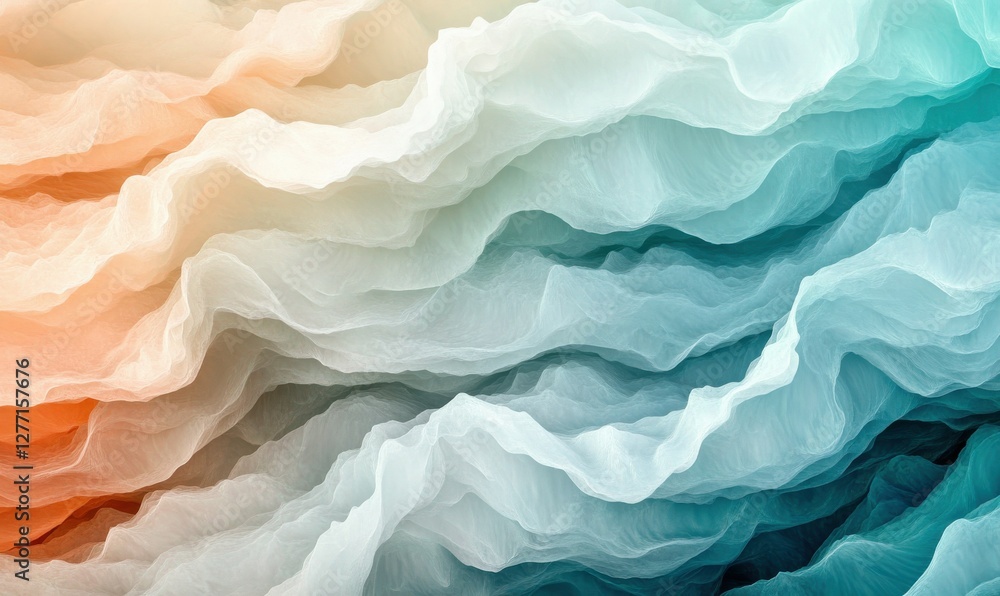 Poster abstract pastel-colored waves blending seamlessly, soft gradients and fluid textures creating a drea