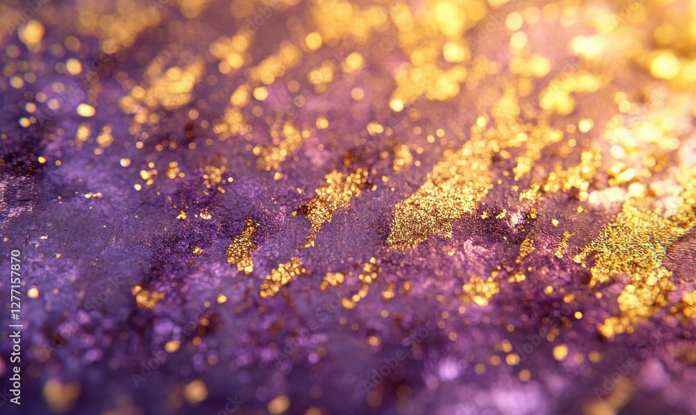 Poster abstract purple and gold metallic textures blending seamlessly, illuminated by soft light creating a