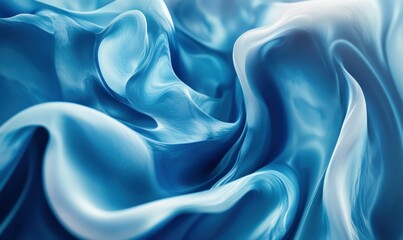 Fototapeta premium Abstract swirls of blue silk fabric with smooth textures and deep folds, soft light enhancing its luxurious and elegant aesthetic