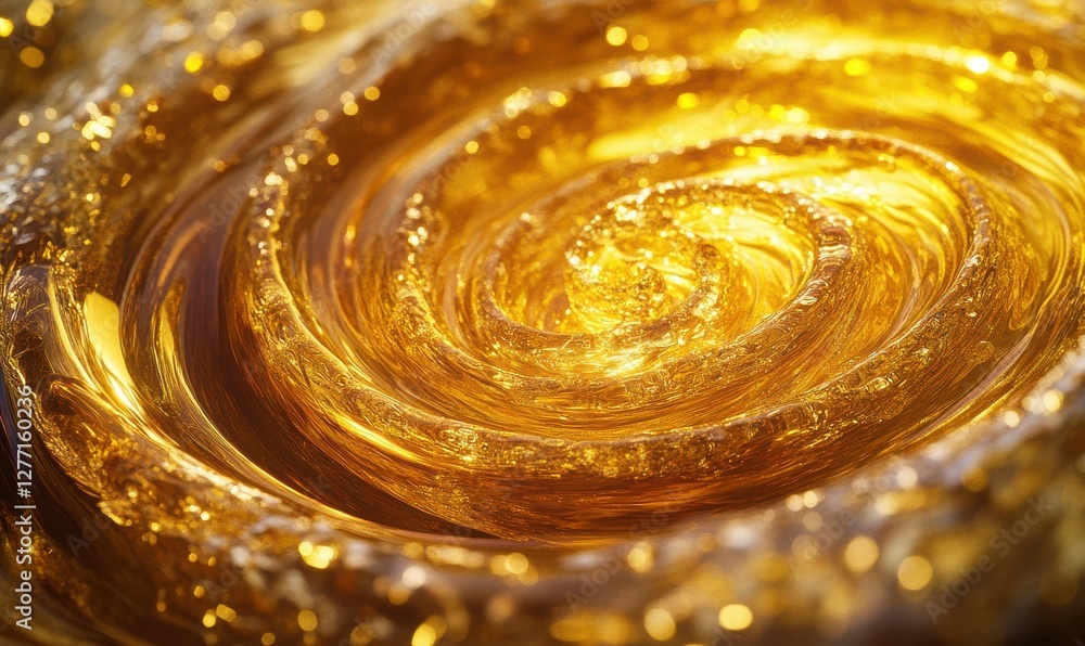 Poster artistic swirling patterns of liquid gold illuminated by warm light, creating a luxurious and modern