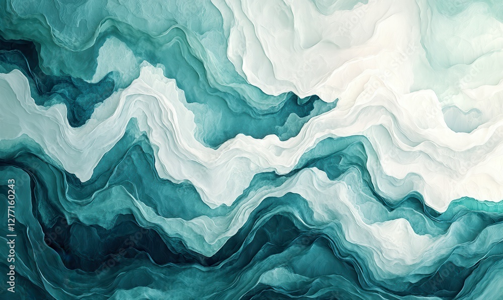 Aufkleber artistic textured ocean wave pattern in shades of teal and white, illuminated by natural light to cr