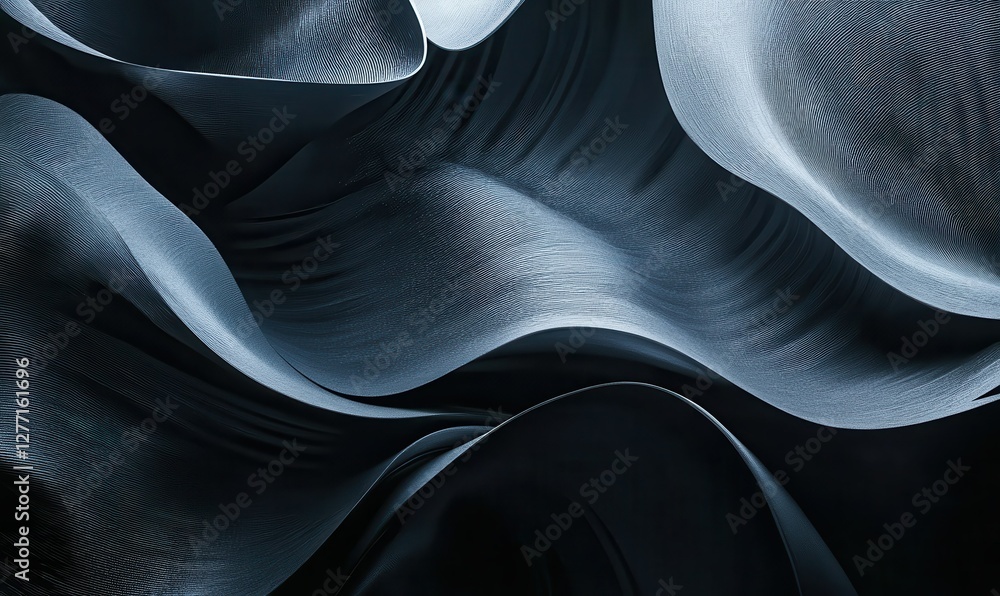 Aufkleber bold textured black satin fabric flowing dynamically in smooth folds, illuminated by soft light to c