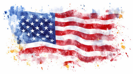 Watercolor usa flag on white background . voting, memorial day, labor day ,election. png. Distorted Time-Warped Village. Illustration