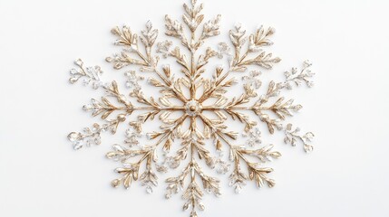 Glitter Golden Snowflake: Glittering golden snowflake icon for decoration on transparent background.