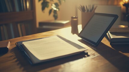 Resignation letter on a desk with a tablet and journal. Featuring thoughtful decision-making and career reflection