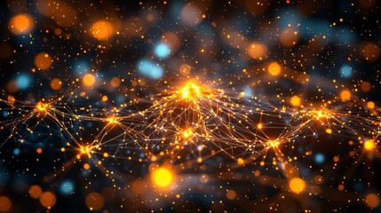 Obraz premium Abstract network, digital connection, dark background, glowing particles