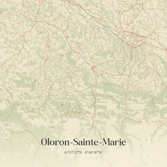Vintage map of Oloron-Sainte-Marie, France.