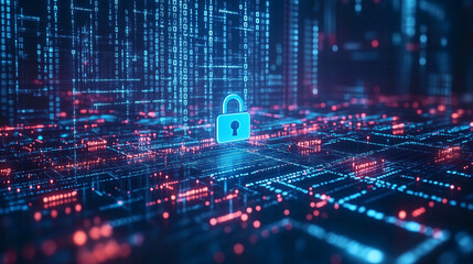 Candados sobre código digital que representan ciberseguridad y protección de datos