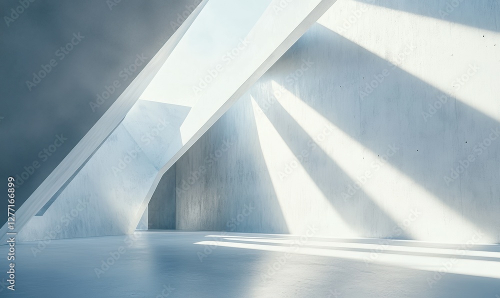 Poster clean minimalist room with stark white walls and soft shadows from window light, modern design highl