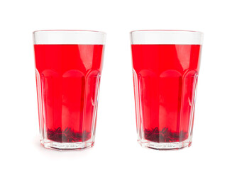 Hibiscus Tea, Dry Rose Drink, Cold Fruit Red Tea in Transparent Mug, Roselle Hibiscus Tea