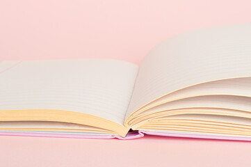 Copybook Mockup, Pink Notebook on Office Desk with Copy Space for Text, Moleskin Template