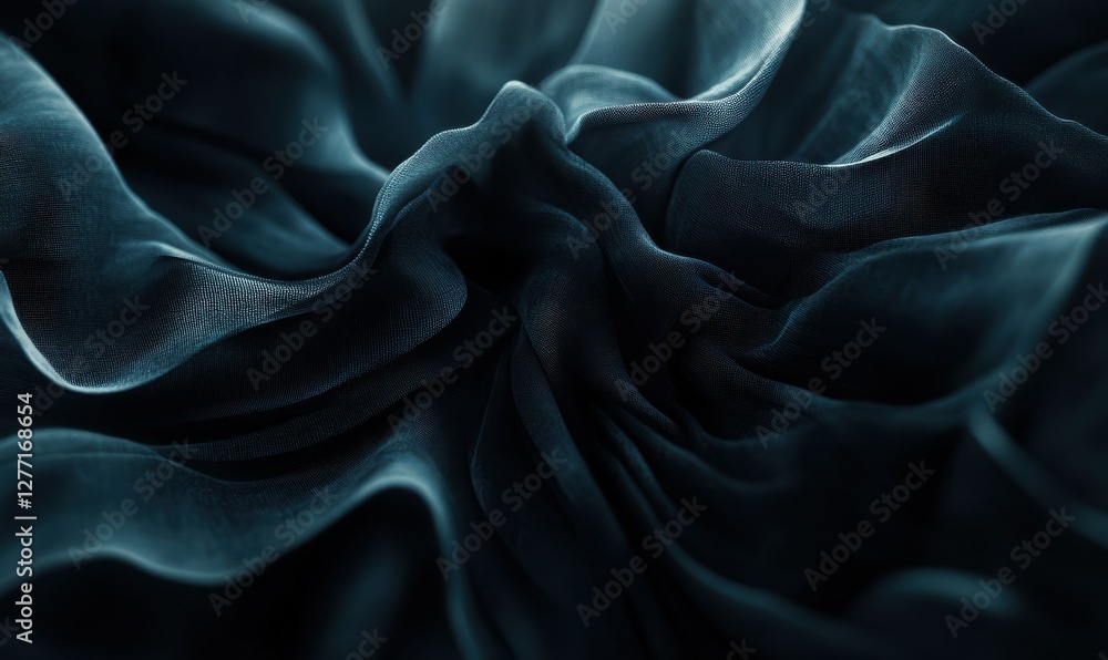 Poster elegant black fabric with soft flowing folds illuminated by subtle light, creating a luxurious and m