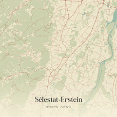 Vintage map of Sélestat-Erstein, France.