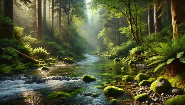 清流と苔むした森｜Clear Stream and Mossy Forest