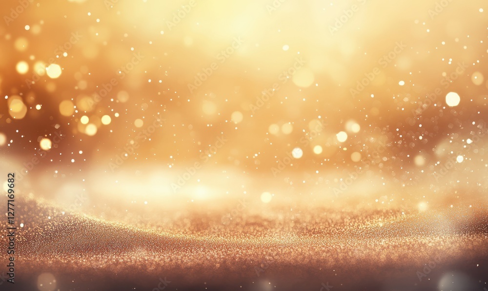 Poster close-up of shimmering light bokeh in warm golden tones, layered softly to create depth and a festiv