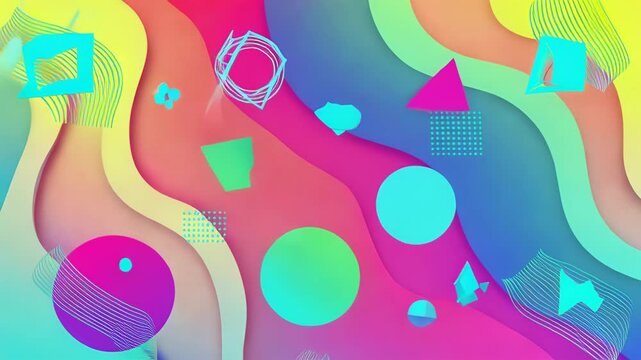 Gradient color wave animation. Abstract fluid motion, Vibrant shape movement, Floating geometric form, Digital Memphis style, Colorful dynamic swirl, Modern seamless flow, Soothing design