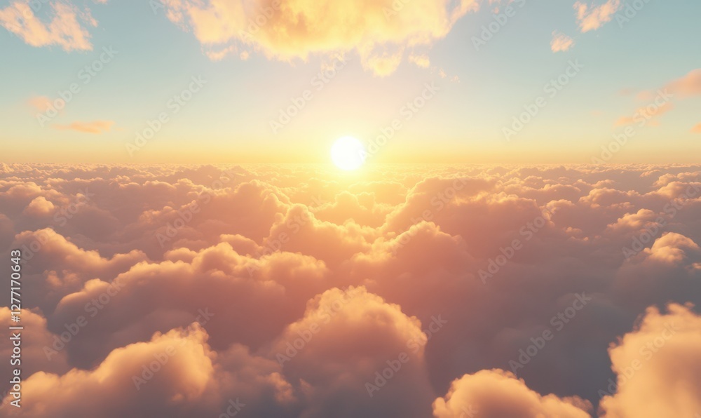 Poster dramatic clouds illuminated by the soft glow of the sun, creating a surreal sky scene with contrasti